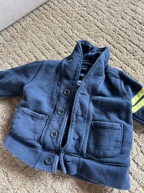 GAP Navy Pea Coat with Lime Sleeve Stripes